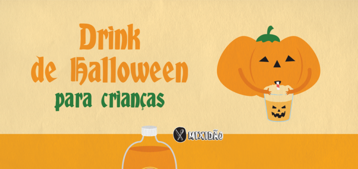 Infográfico receita de Drink de Halloween para crianças, uma forma bem divertida para animar as festas do Dia das Bruxas, é uma receita muito fácil e rápida de fazer. Ingredientes: refrigerante de laranja e sorvete de creme.