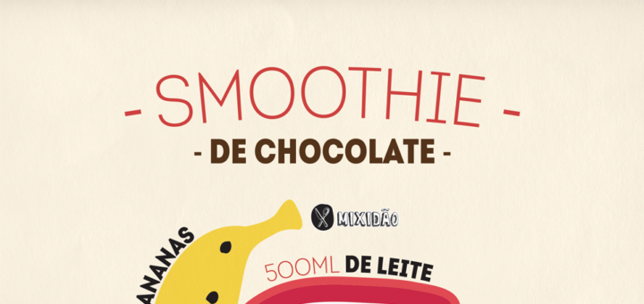 Receita ilustrada de Smoothie de Chocolate, muito refrescante e saudável, além de ser muito fácil e rápida de preparar. Ingredientes: banana, leite, chocolate e gelo.
